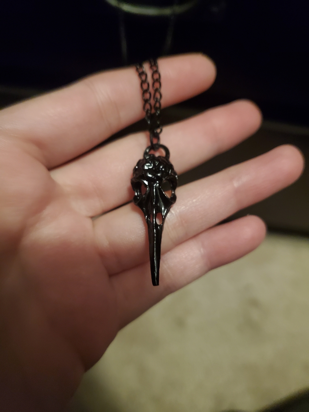 Black Gothic Bird Skull Pendant Necklace for Women